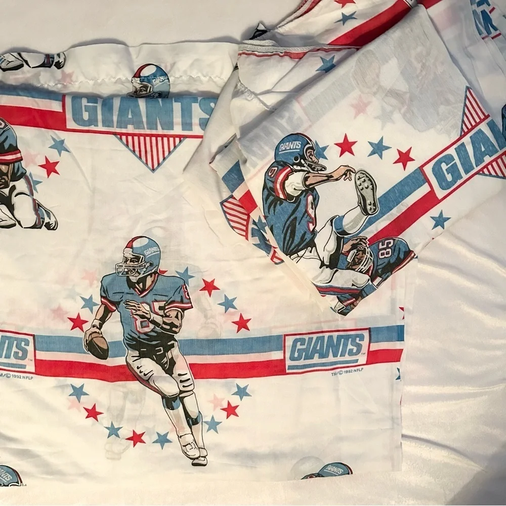 Vintage 1992 New York Giants 2 Twin Fitted Sheets &1 Flat Sheet Lot NFLP Bibb Co